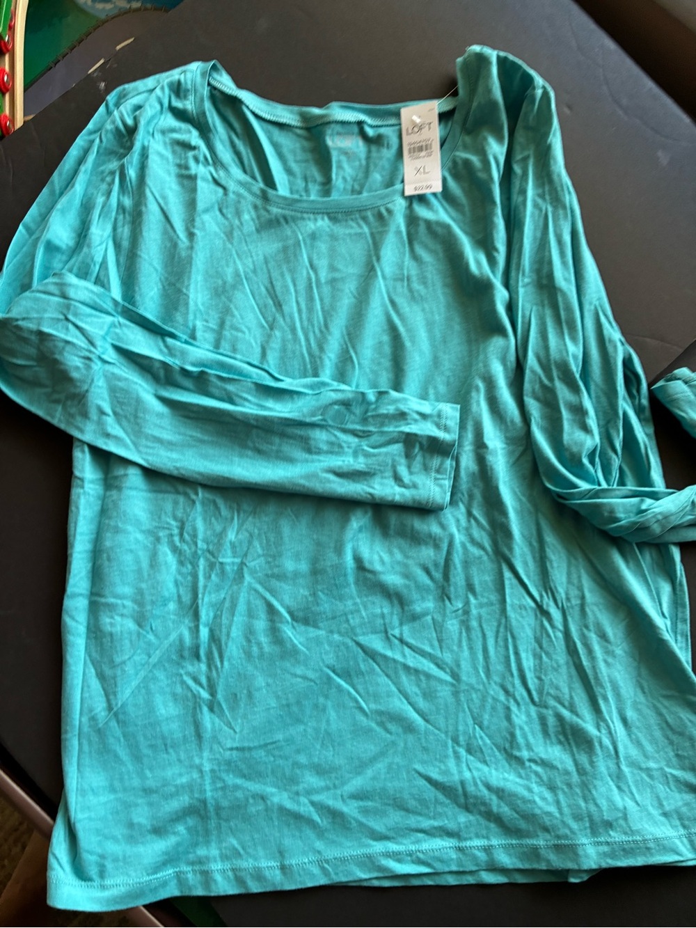 Ann Taylor Teal Long Sleeve Scoop Neck Top